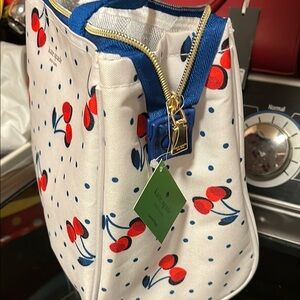 Kate Spade White and Blue Cherry Print Women's Bag. Lunch bag insulated